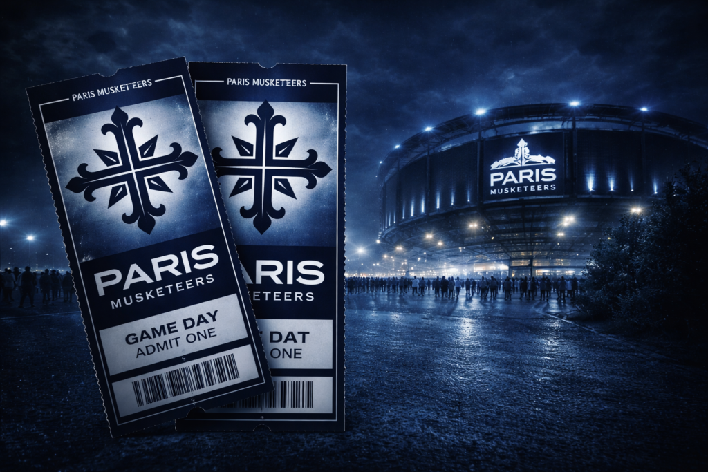 billet de match devant le stade des Musketeers