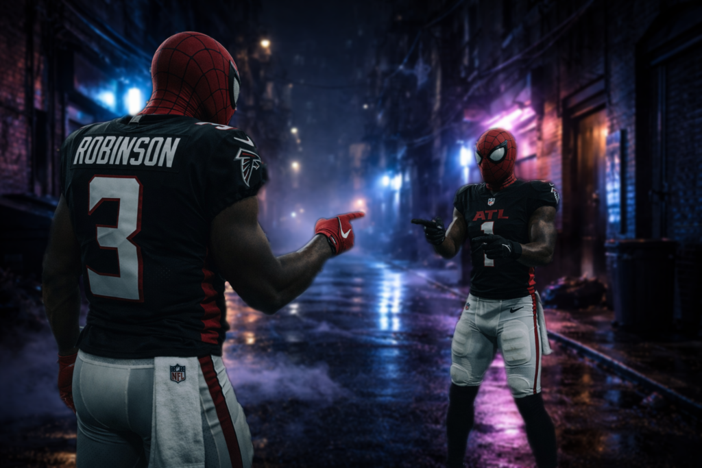 Bijan Robinson et Brian Robinson Jr sous le maillot des Atlanta Falcons saison 2026